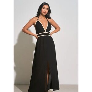Elan Black Maxi Dress with Cream Trim